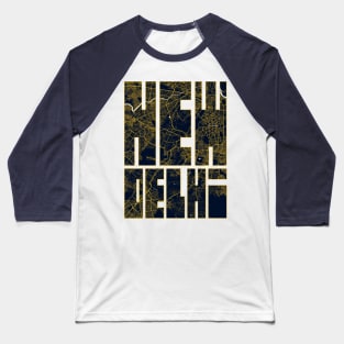 New Delhi, India City Map Typography - Gold Art Deco Baseball T-Shirt